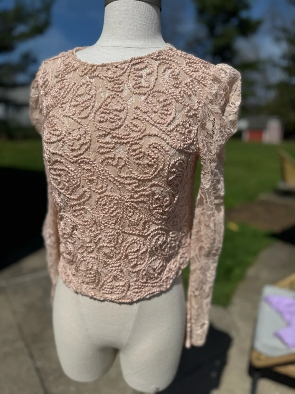 Zara Trafaluc Lace Crewneck Long-Sleeve Top - Size Small